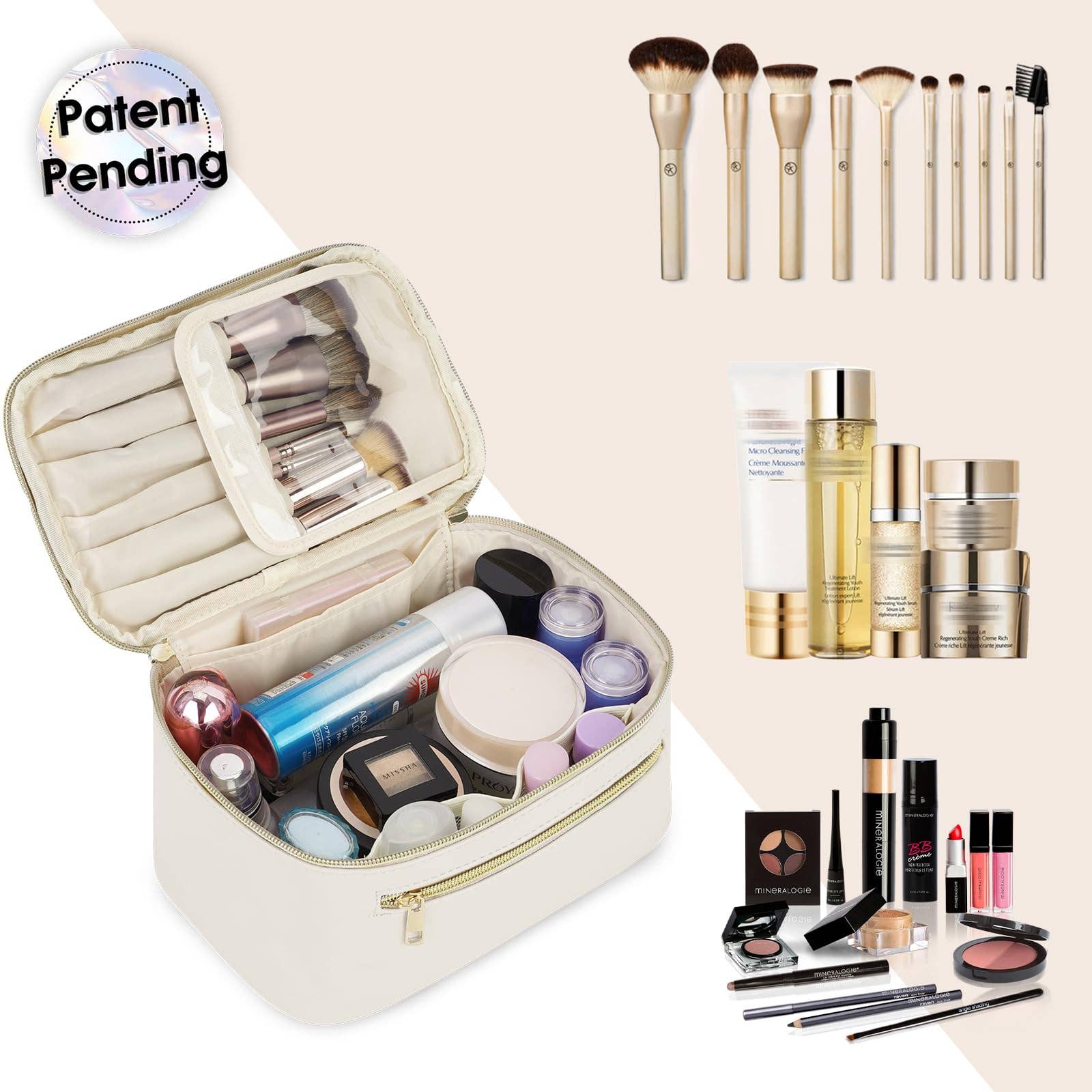 Vegan Leather Cosmetic Brush Bags Makeup Case : Milky White