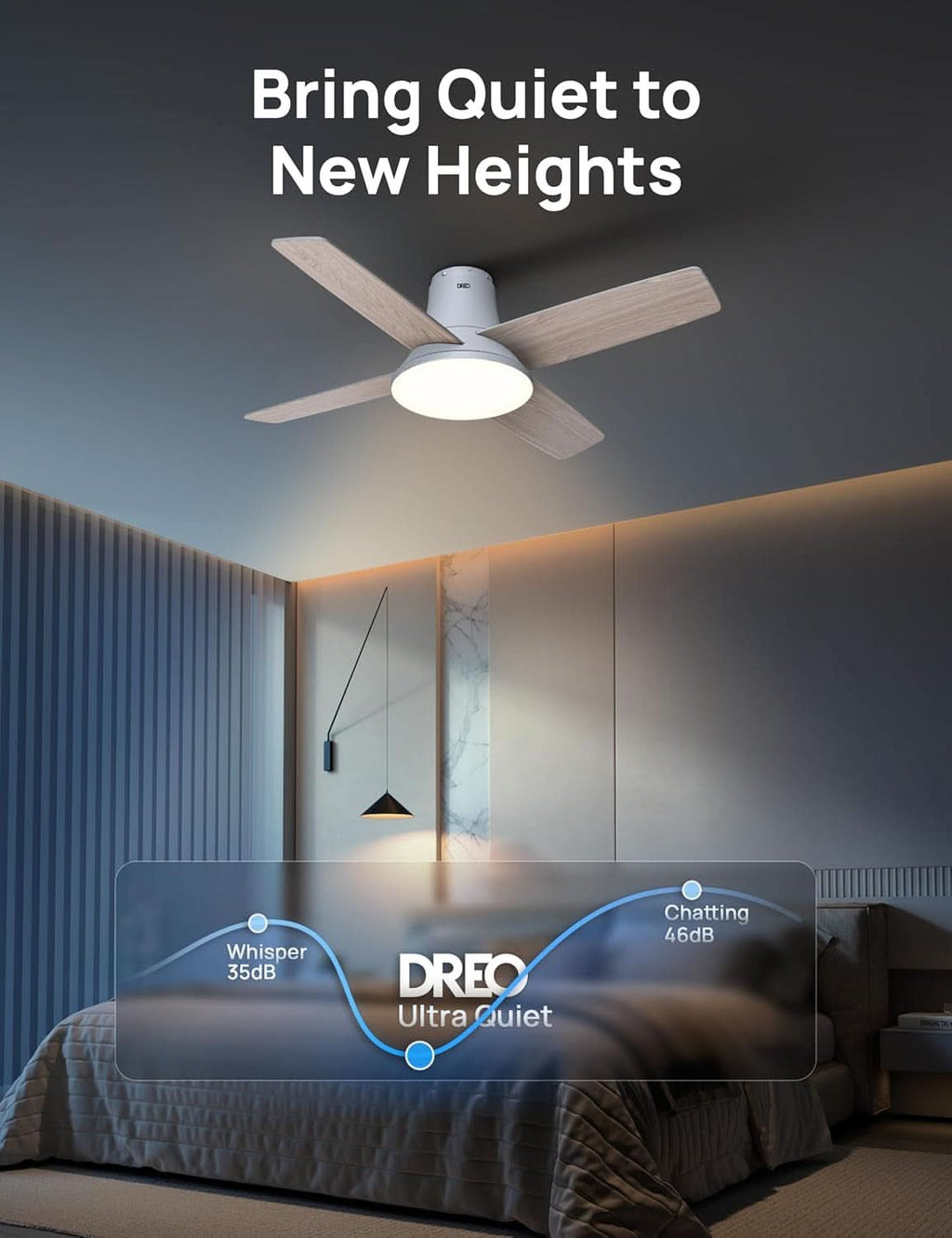 44 Inch White Smart Ceiling Fan With Dimmable LED Light And Remote