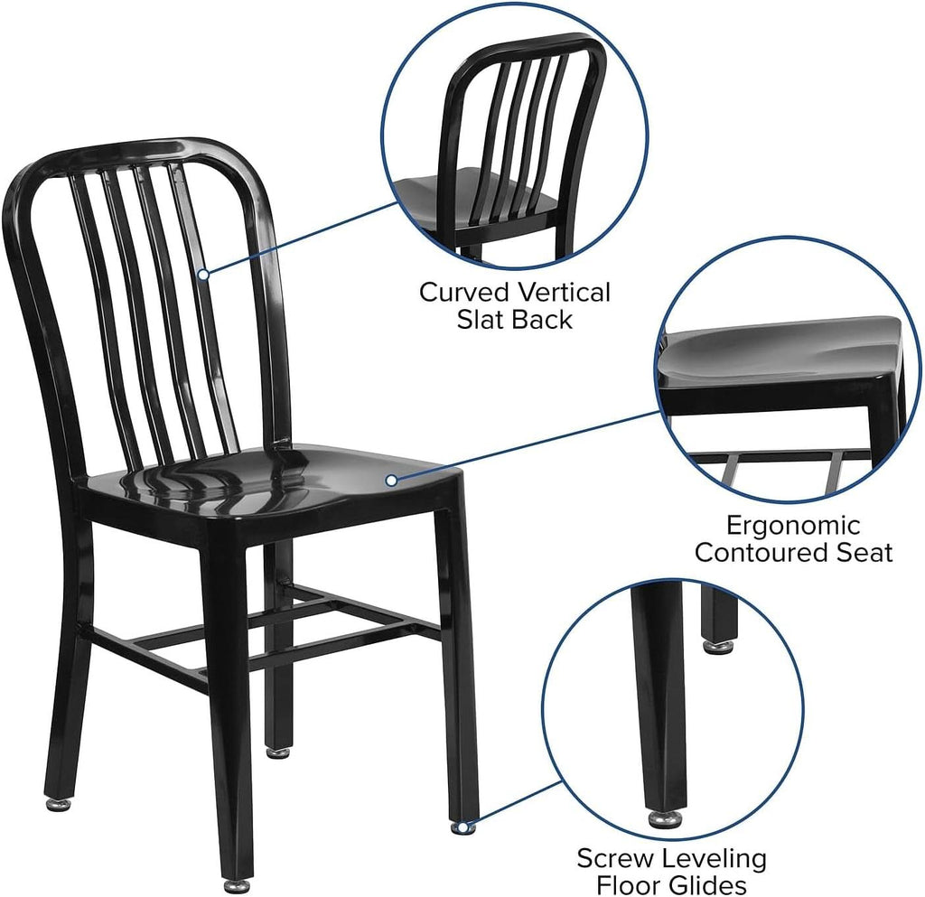 Commercial Grade Black Metal Indoor Outdoor Dining Chair