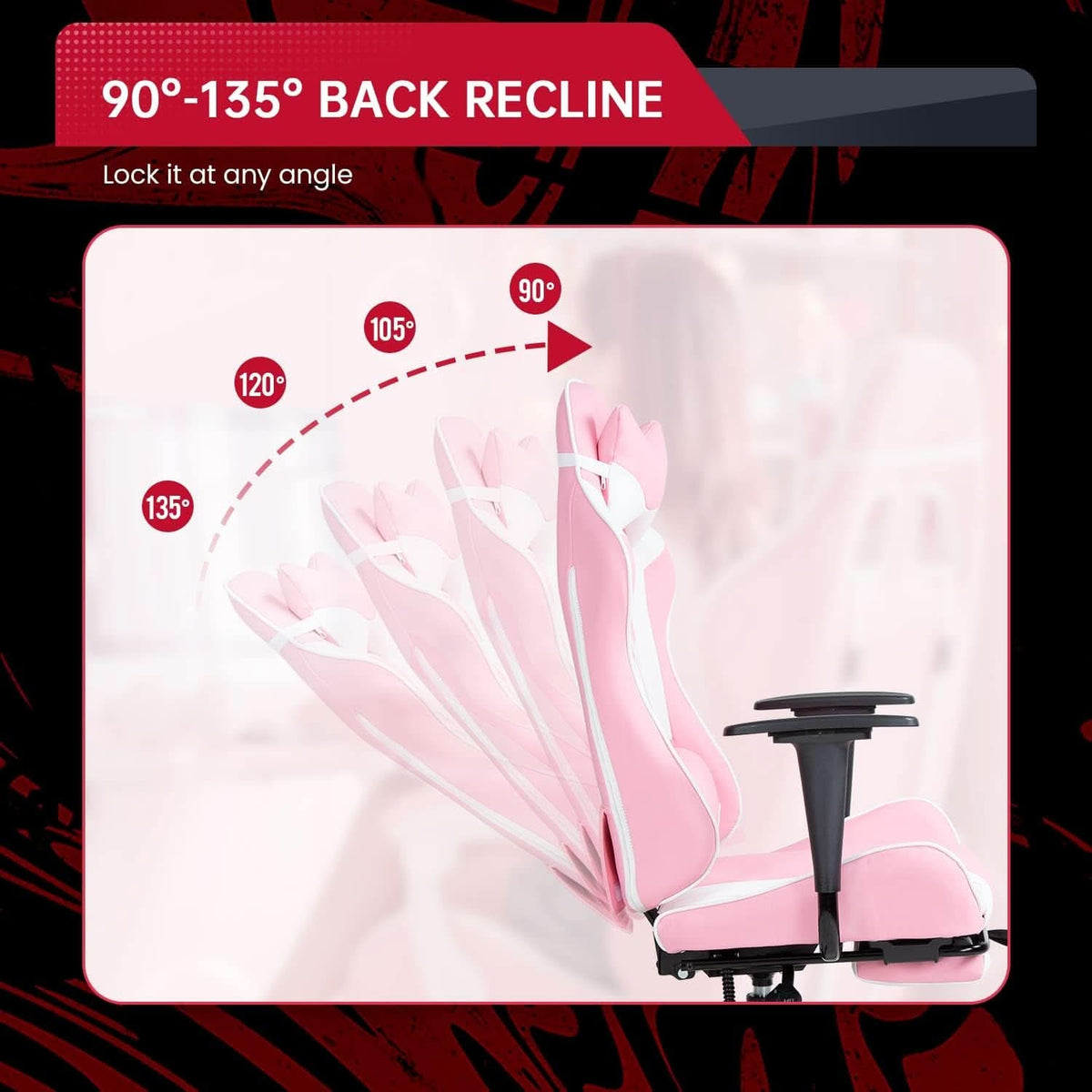 Pink PC Gaming Chair With Lumbar Support For Home Office