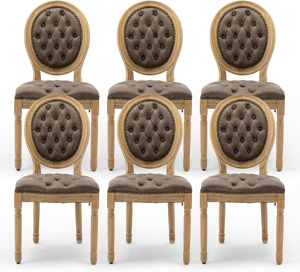 Brown PU Leather Upholstered Dining Chairs Set Of 6