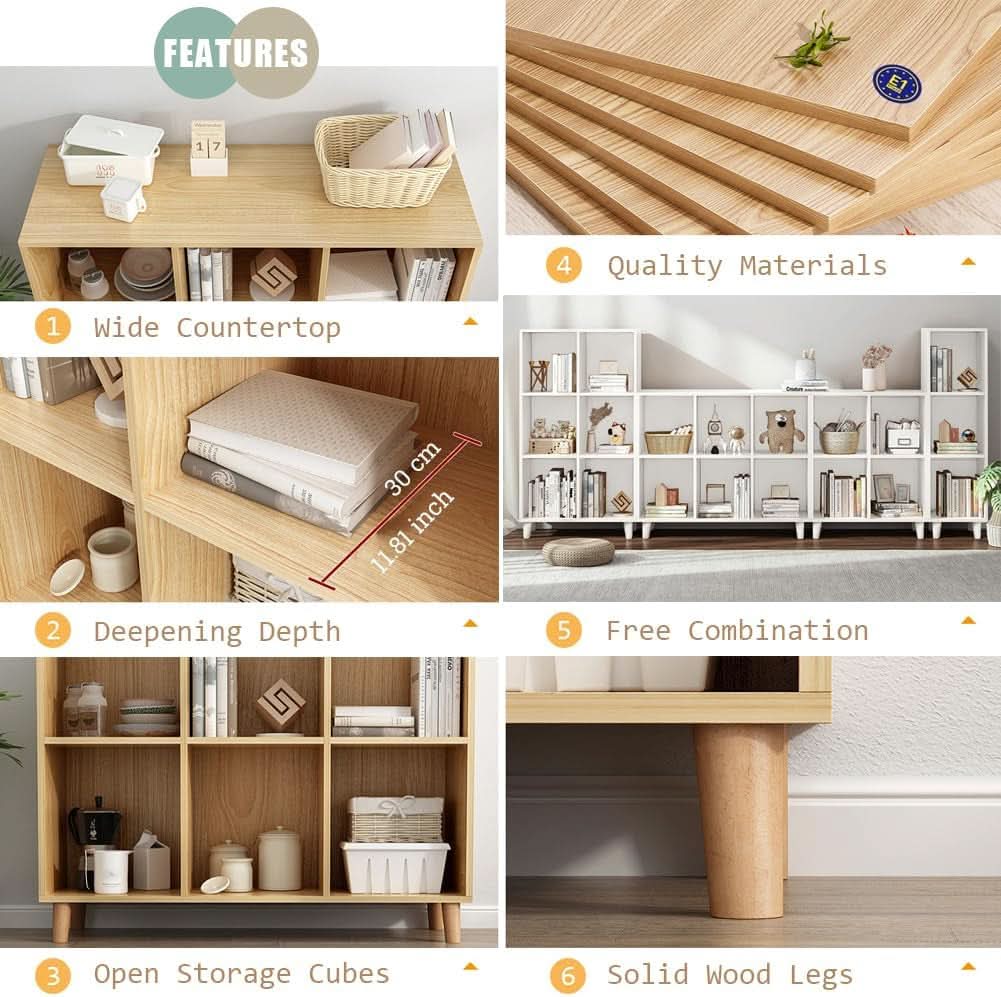Open Cube Low Bookcase 3 Tier Freestanding White Bookshelf