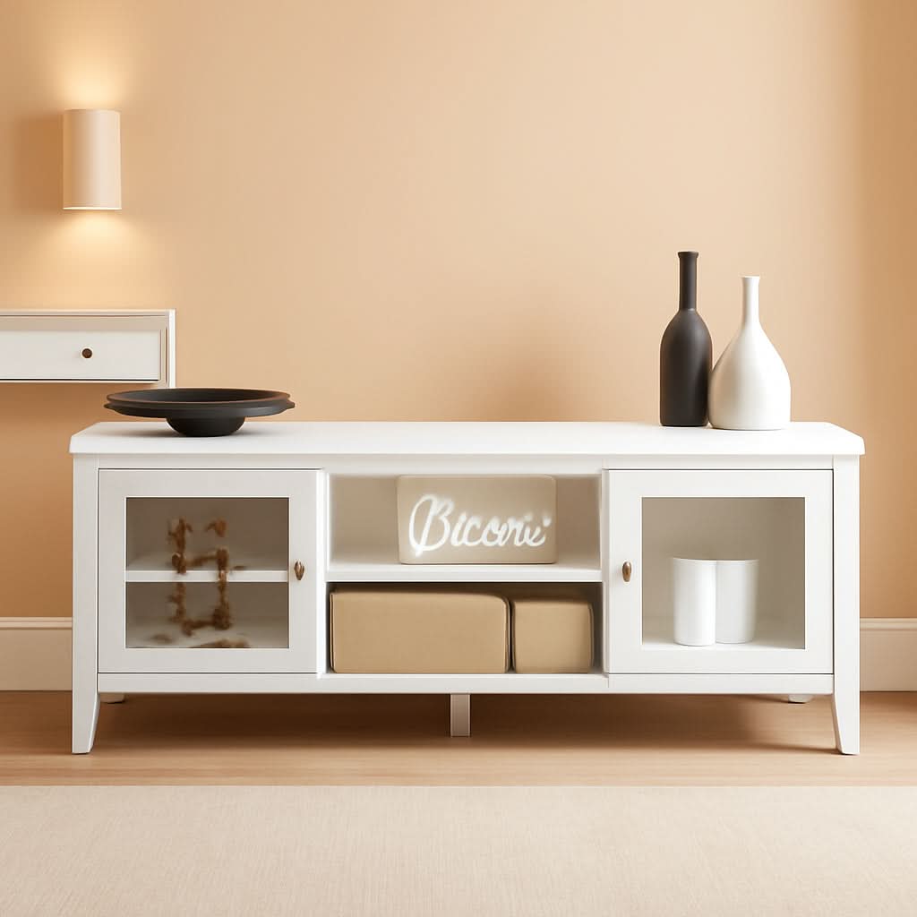 55 Inch TV Stand White With Storage Shelves And Cubbies