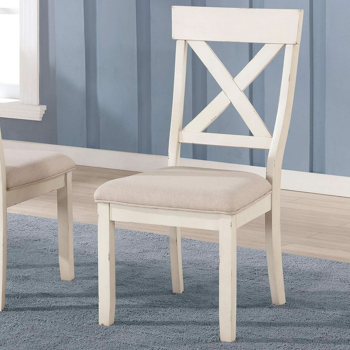 Prato Wood Cross Back Dining Chairs Antique White Tan