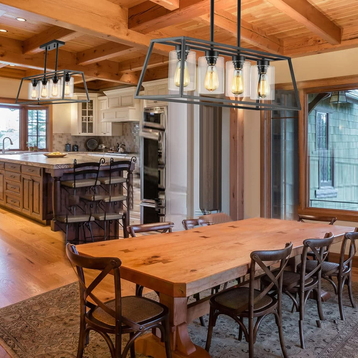 Black Farmhouse Linear Chandelier 4 Light For Dining Room