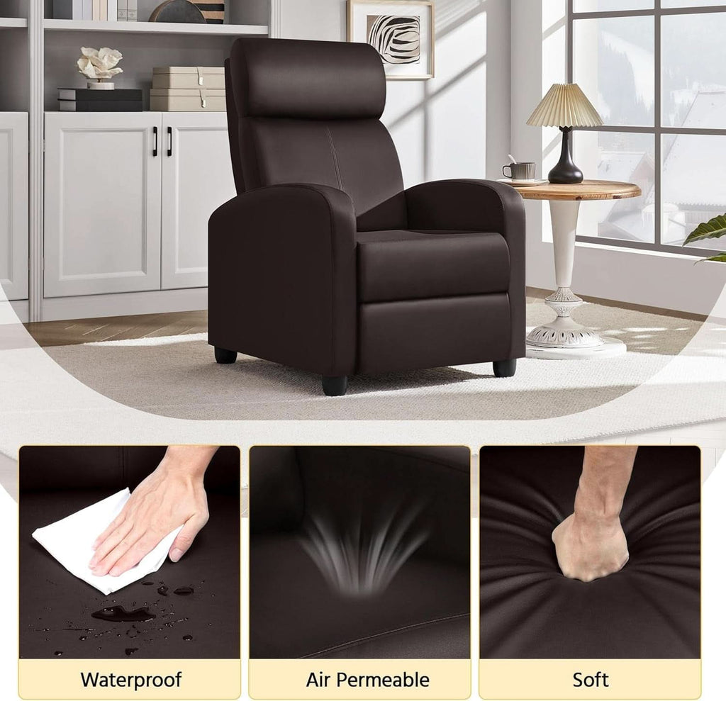 Faux Leather Adjustable Recliner Chair Brown Home Theater