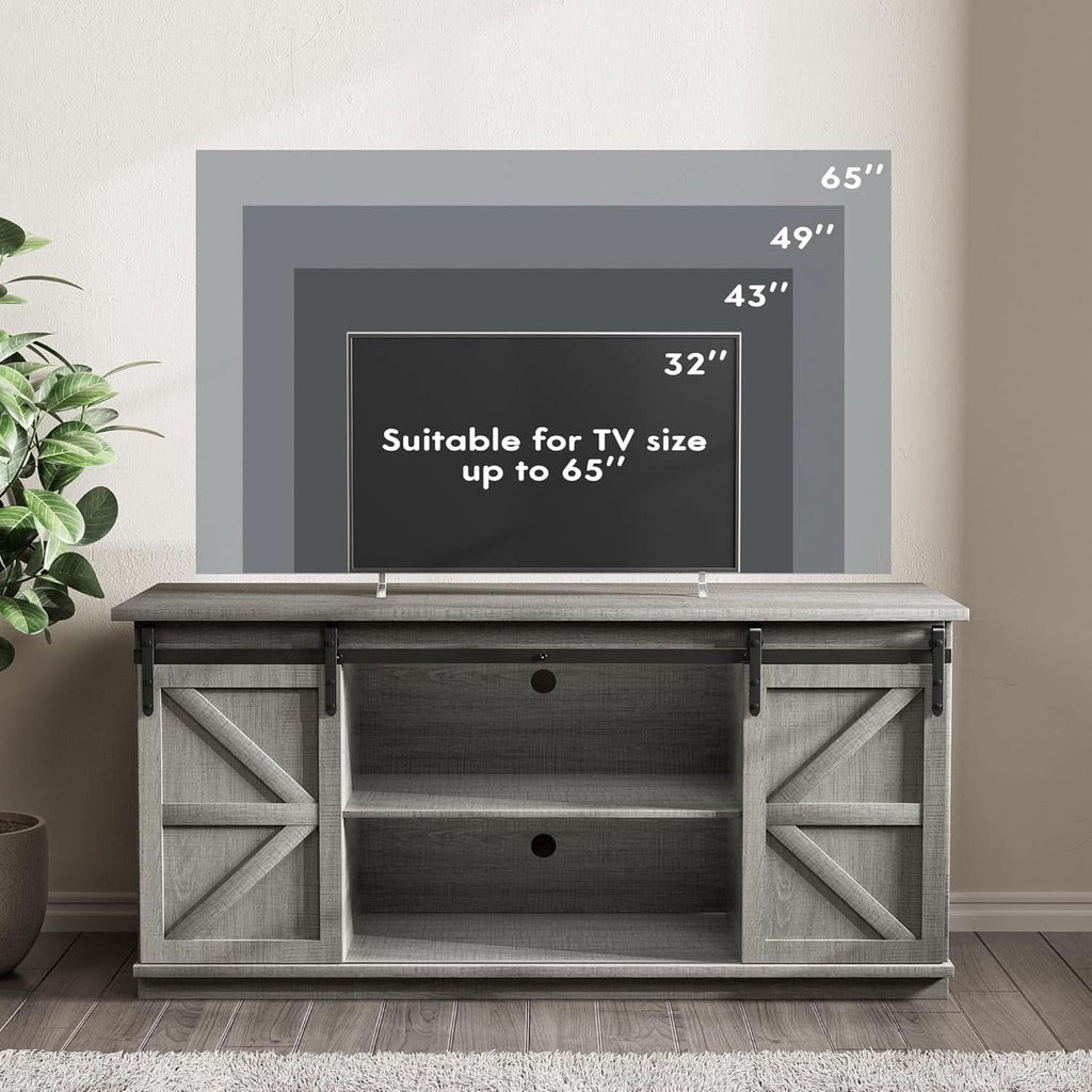 65 Inch TV Stand With Sliding Barn Doors Media Console
