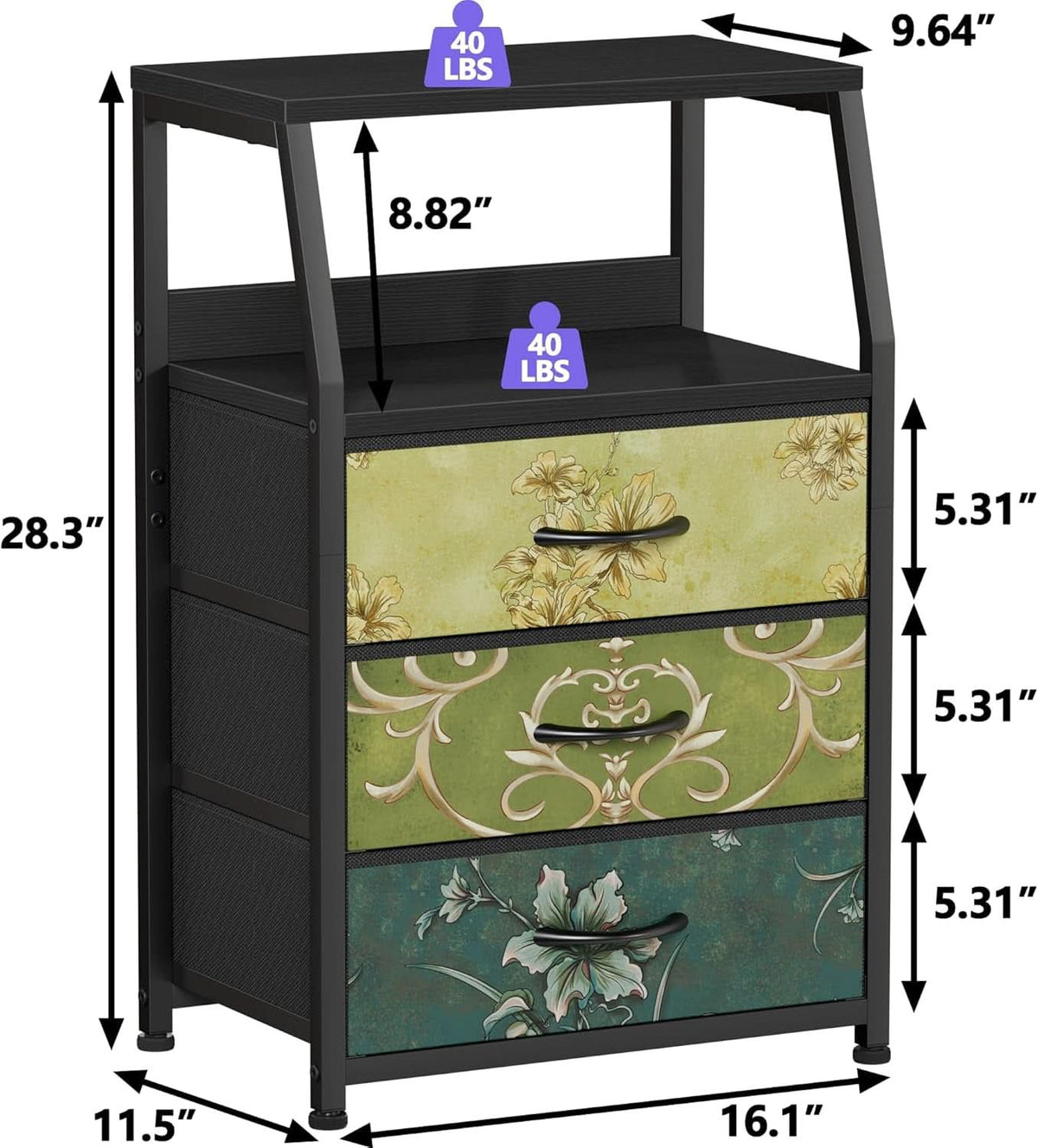 Retro Nightstand With 3 Drawers And 2 Tier Shelf Storage