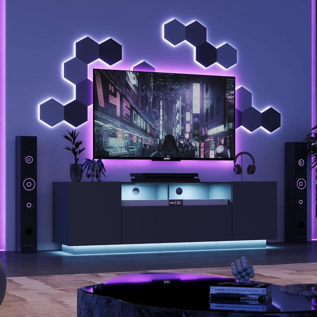 Black 58-Inch TV Console For Living Room Entertainment