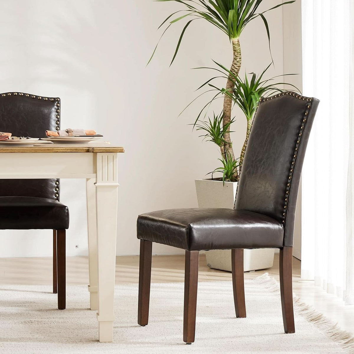 Six Piece Dark Brown Dining Chairs Living Room Set