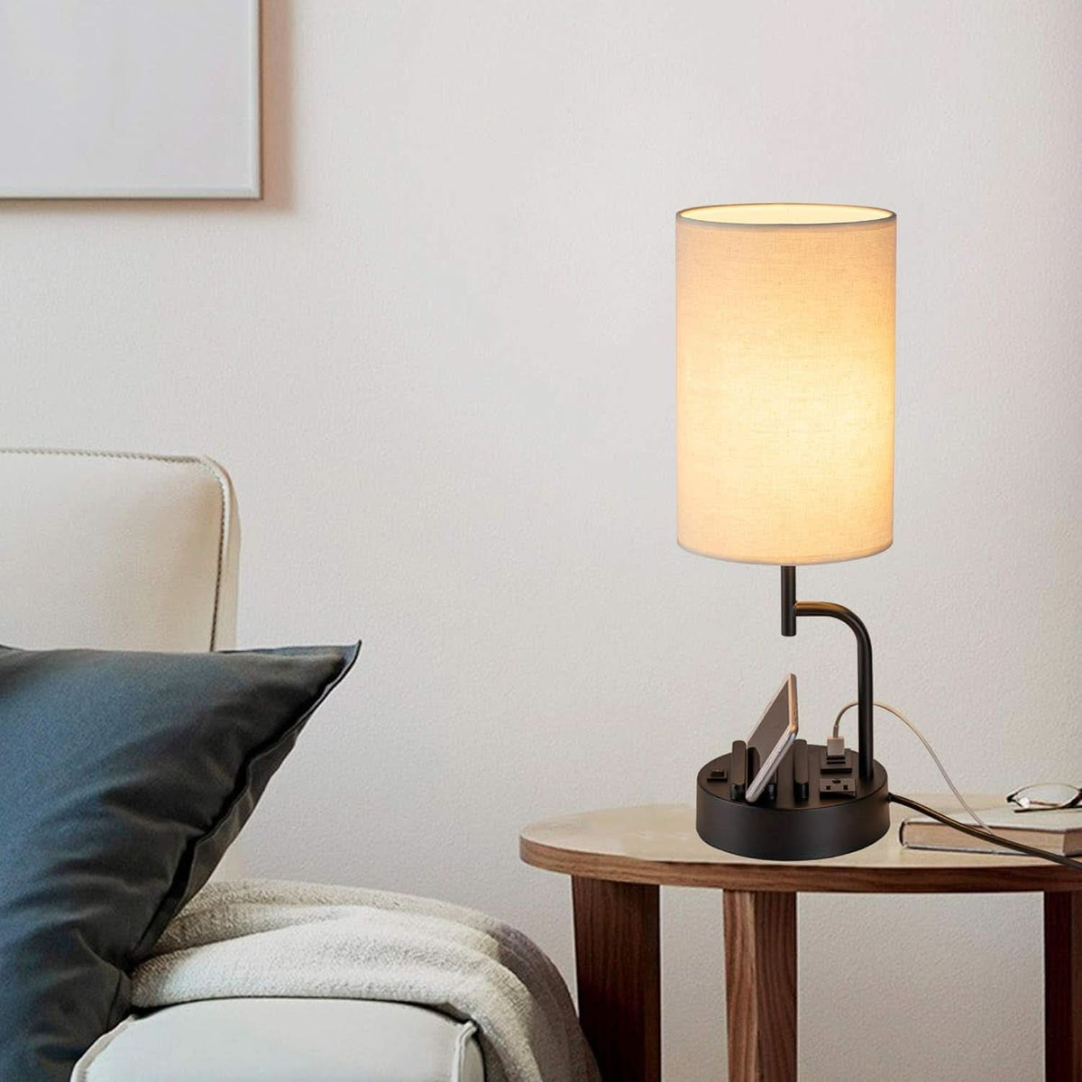 Table Lamp With 3 USB Ports And AC Outlet For Bedroom