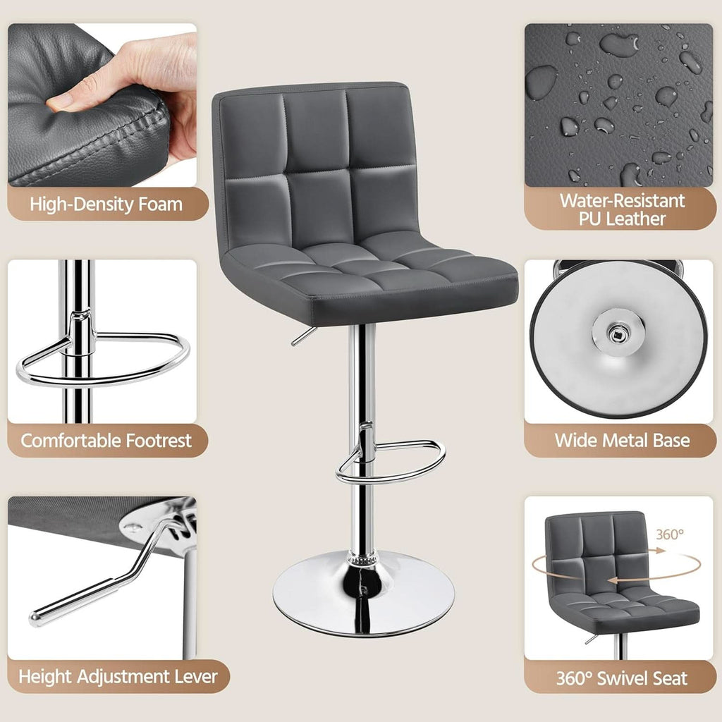 Bar Stools Set of 2, PU Leather Swivel Backrest, Gray