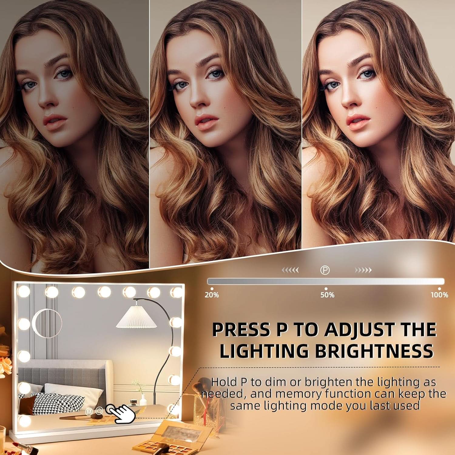 Vanity Mirror With Lights 22.8 By 18 Inch Three Color Modes