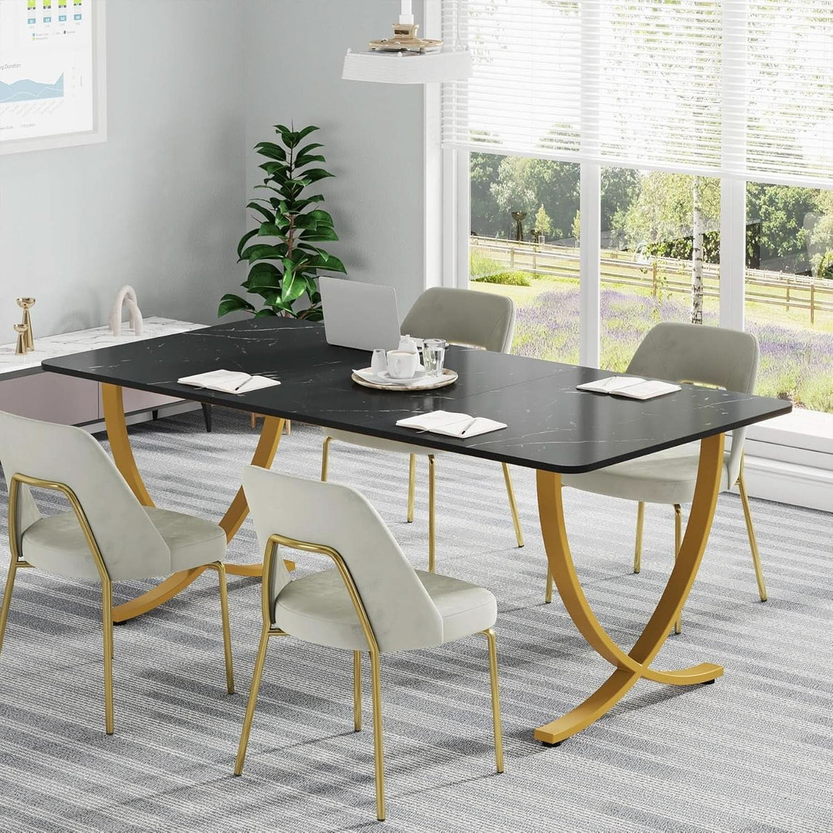 Executive Desk 63 Inch Wide Black And Gold Office Desk