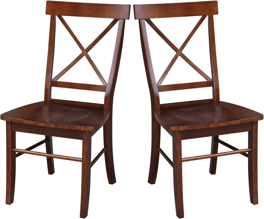 Espresso Solid Wood X Back Dining Chairs Set For Kitchen