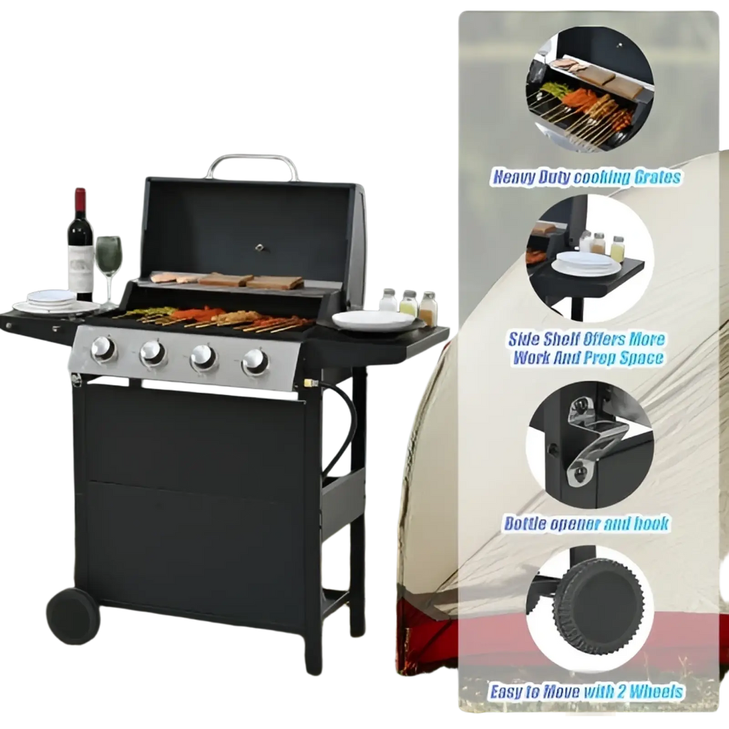 4 Burner Propane Gas Grill 34000 Btu Stainless Steel