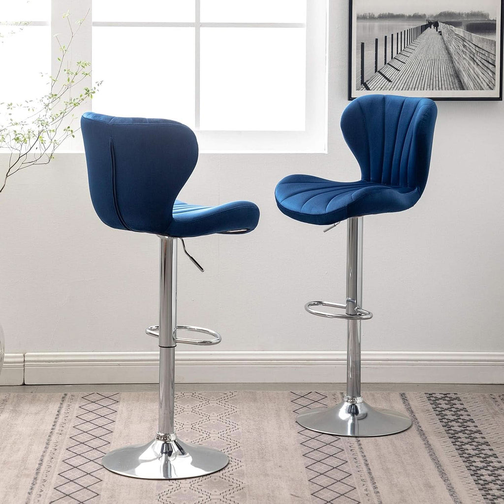 Blue Velvet Adjustable Swivel Bar Stools Set of 2 Modern
