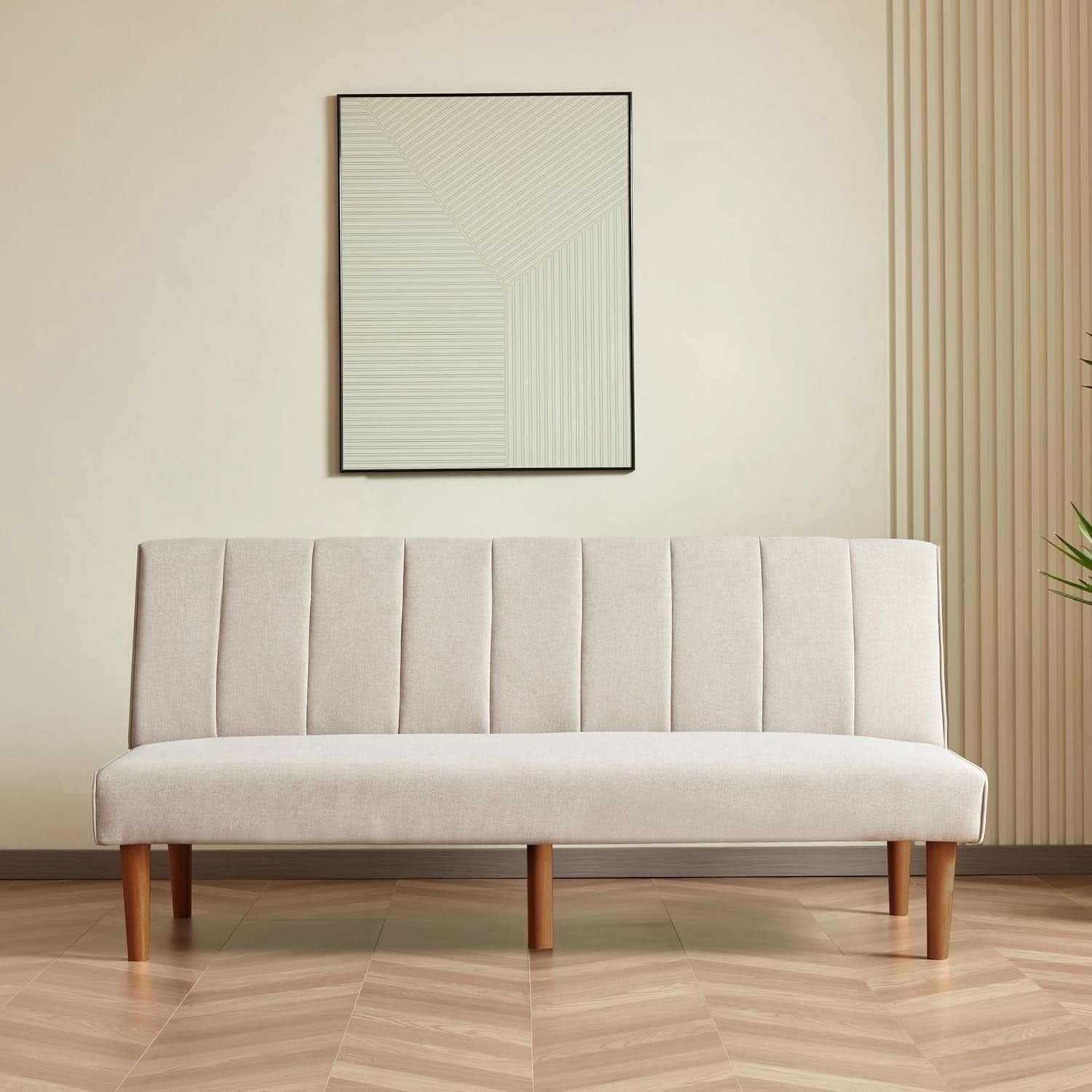 Beige Convertible Futon Sofa Bed For Living Room Use