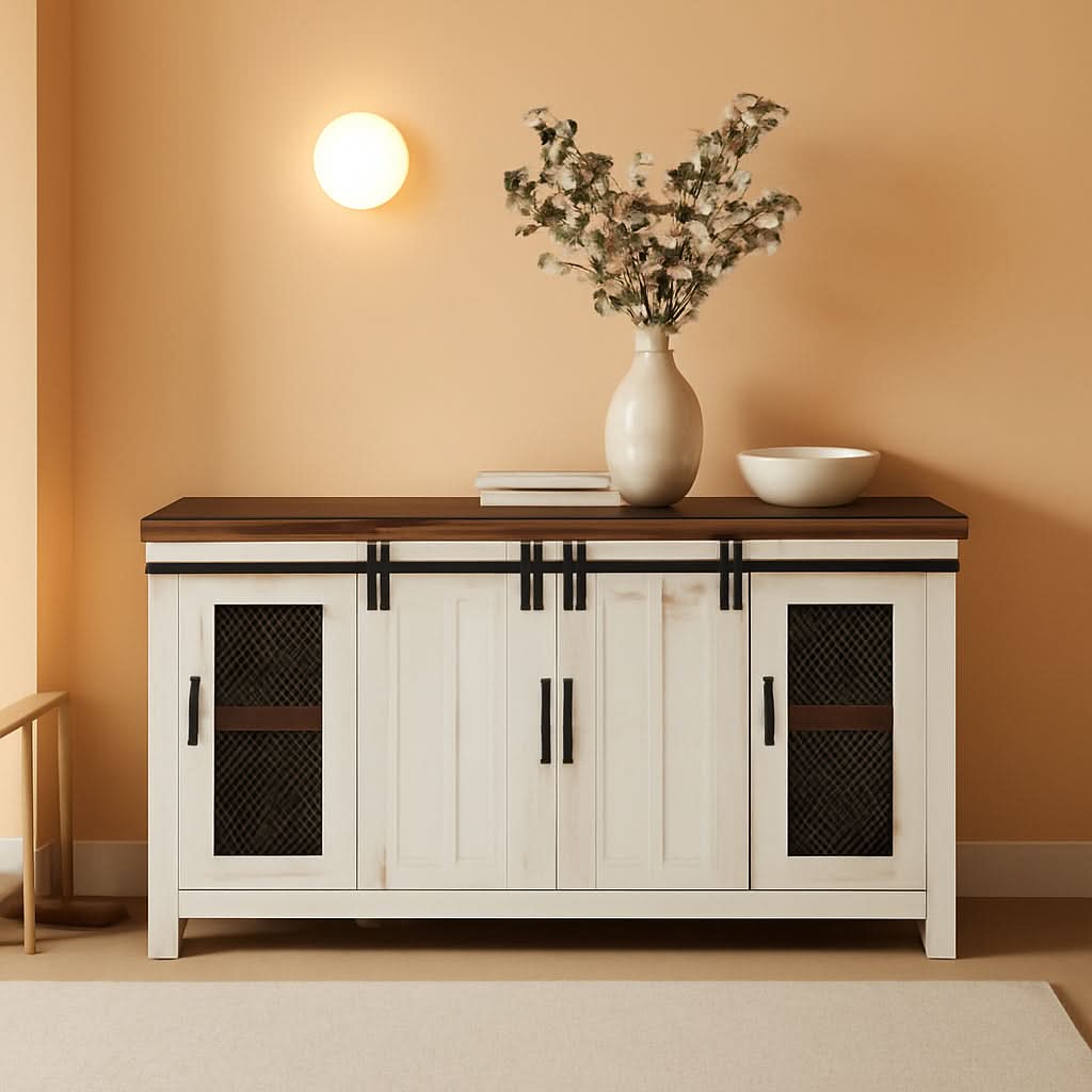 65 Inch Solid Wood TV Stand With Ample Storage Cabinet