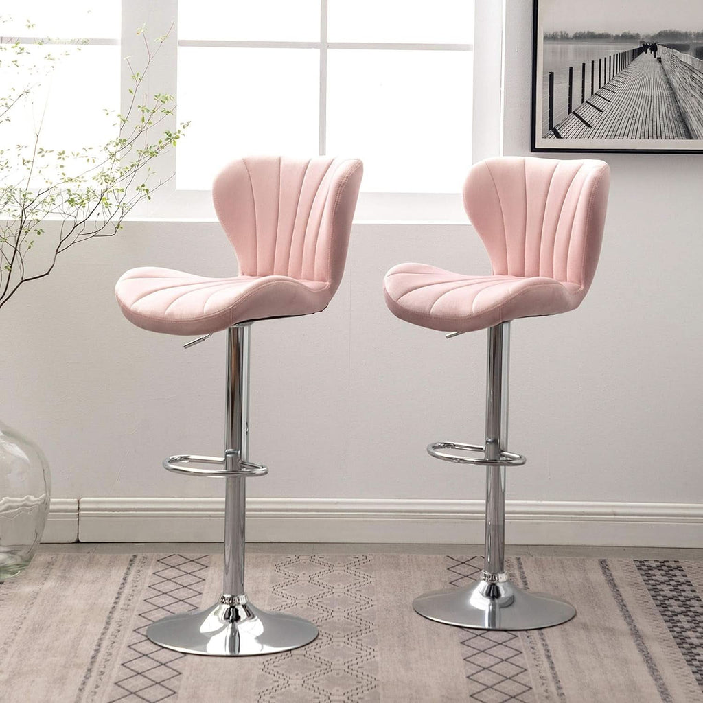 Pink Velvet Adjustable Swivel Barstools Set Of Two