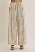 Gentle Breeze Floral Stripe Wide-Leg Pants With Pockets