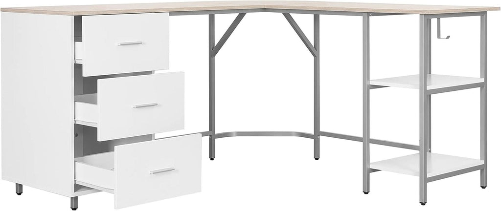L Shaped Desk Two Toned With Drawers And Open Shelf Home Office