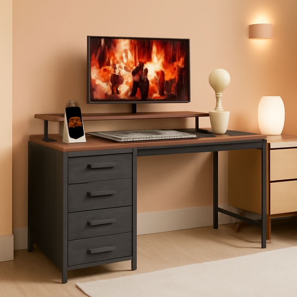 47 Inch Computer Desk With LED Lights And Power Outlets