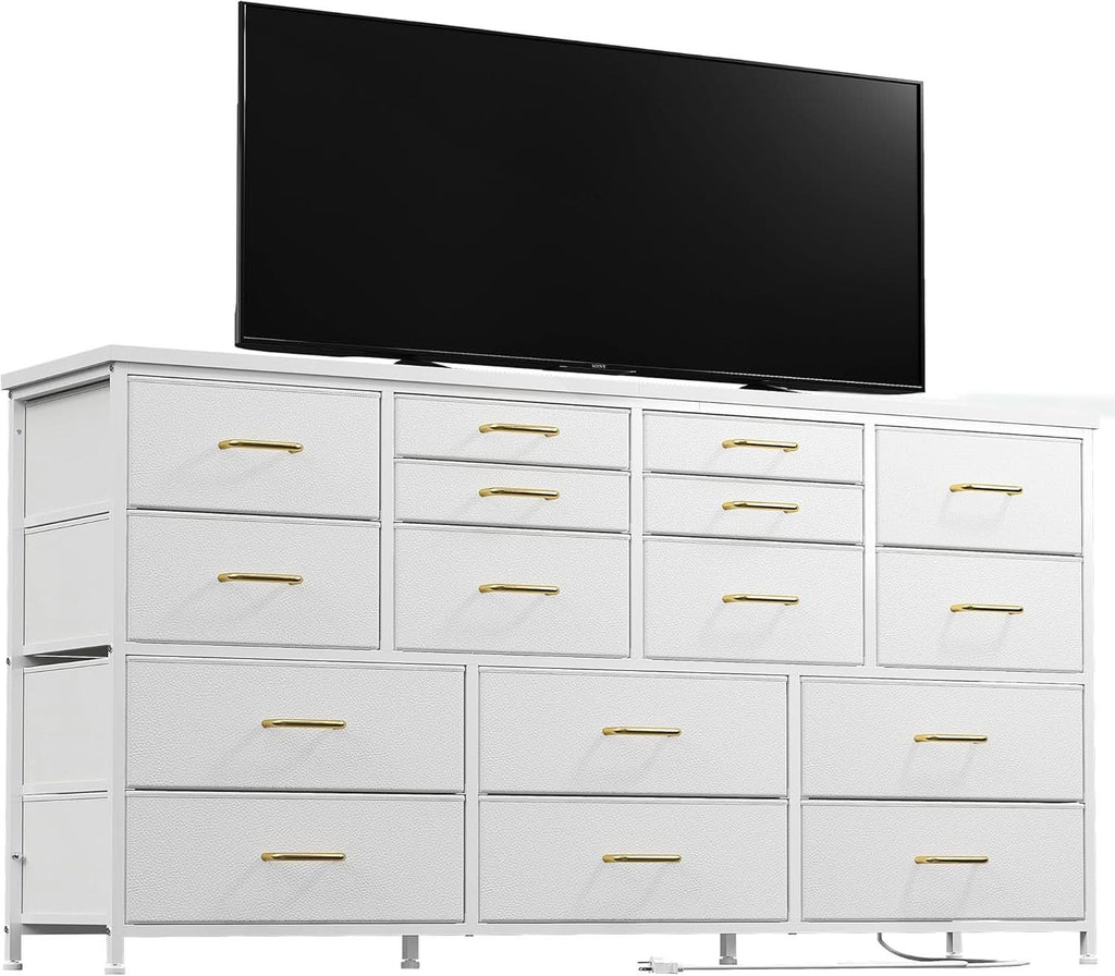 White Dresser TV Stand With Power Outlet And USB 51In Wide