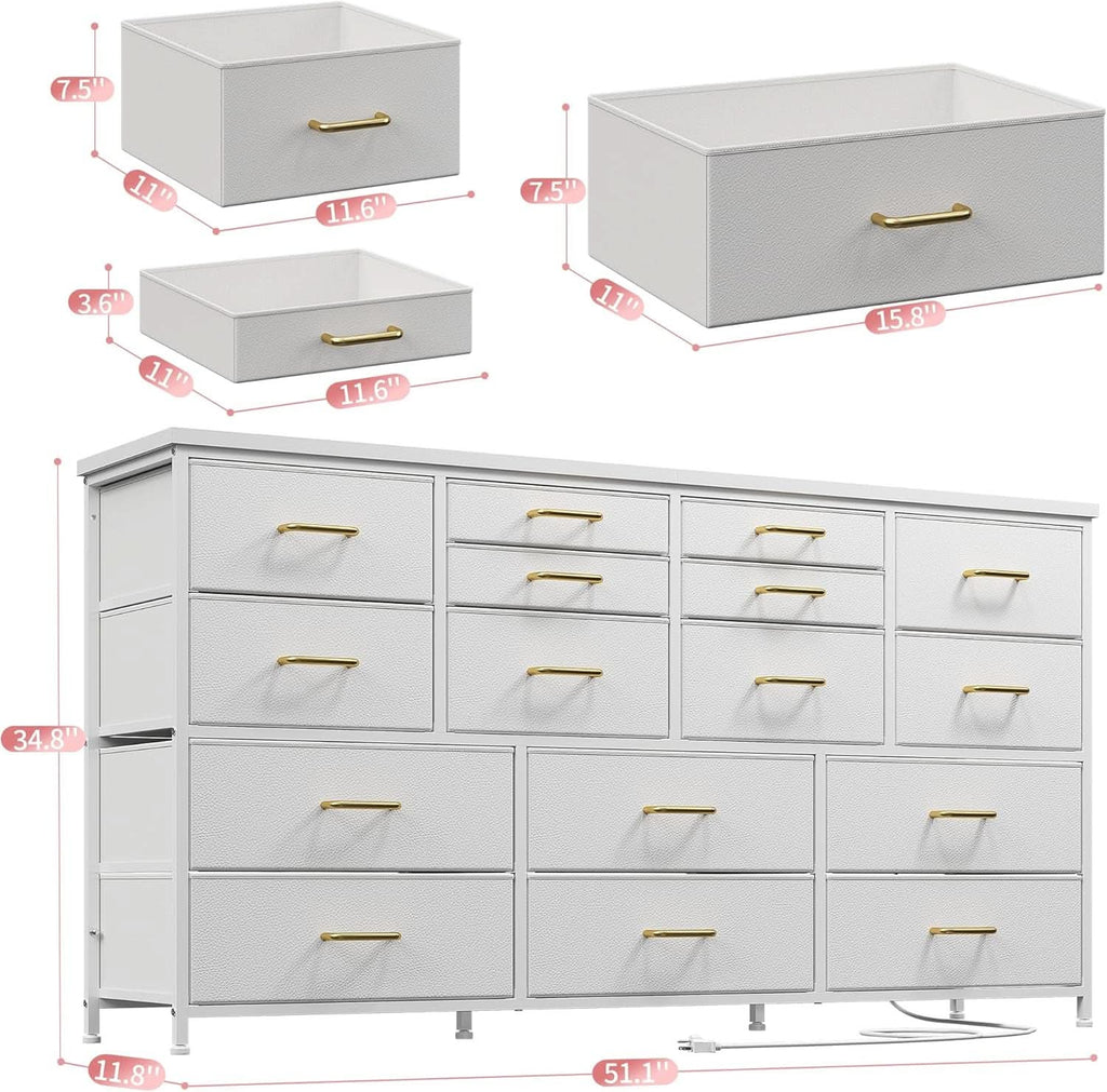White Dresser TV Stand With Power Outlet And USB 51In Wide