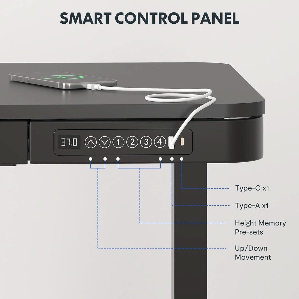 Electric Standing Desk With USB Ports And Drawer Storage