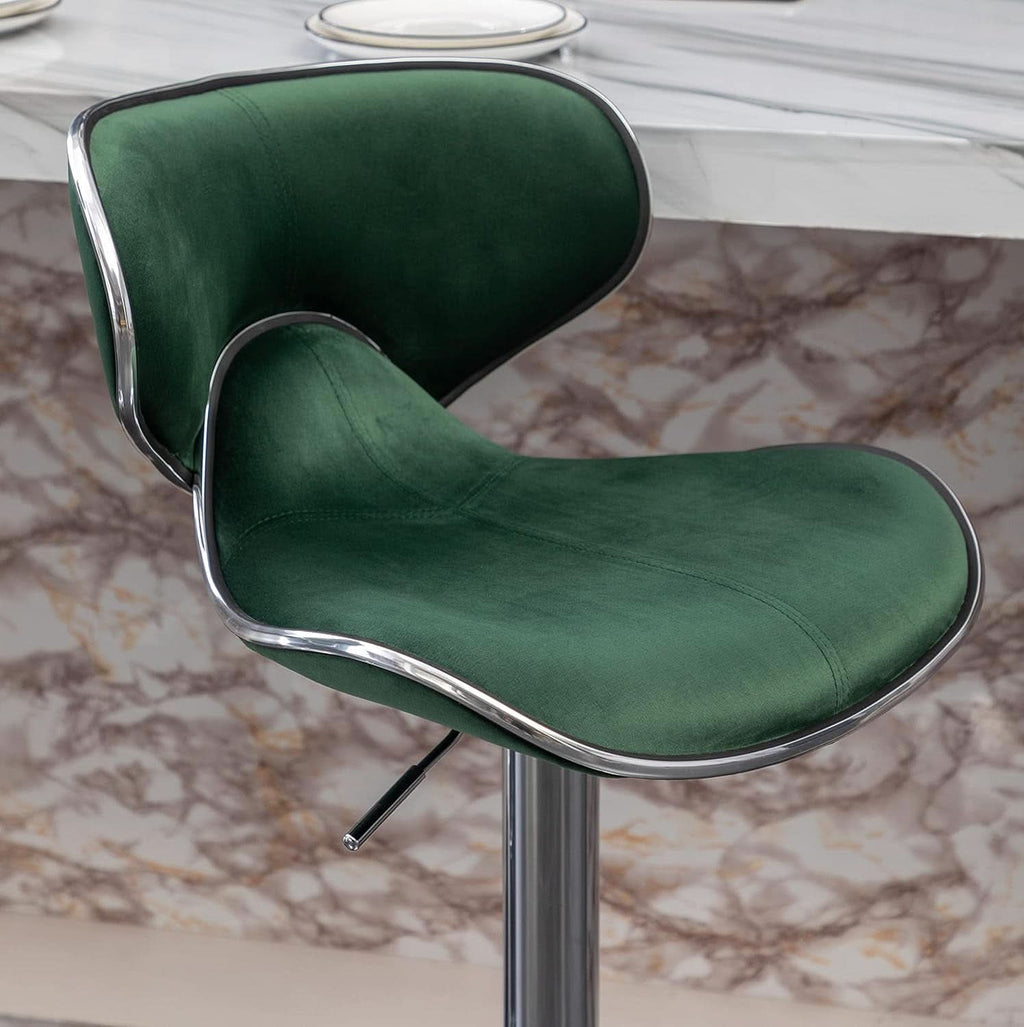 Green Velvet Upholstered Adjustable Swivel Bar Stools Set 2