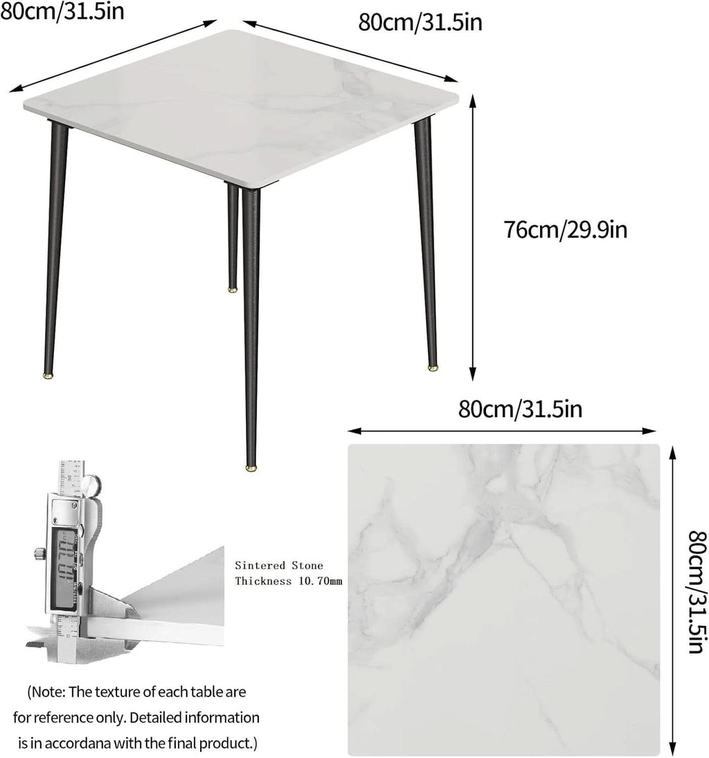 32 Inch Sintered Stone Dining Table With Black Legs
