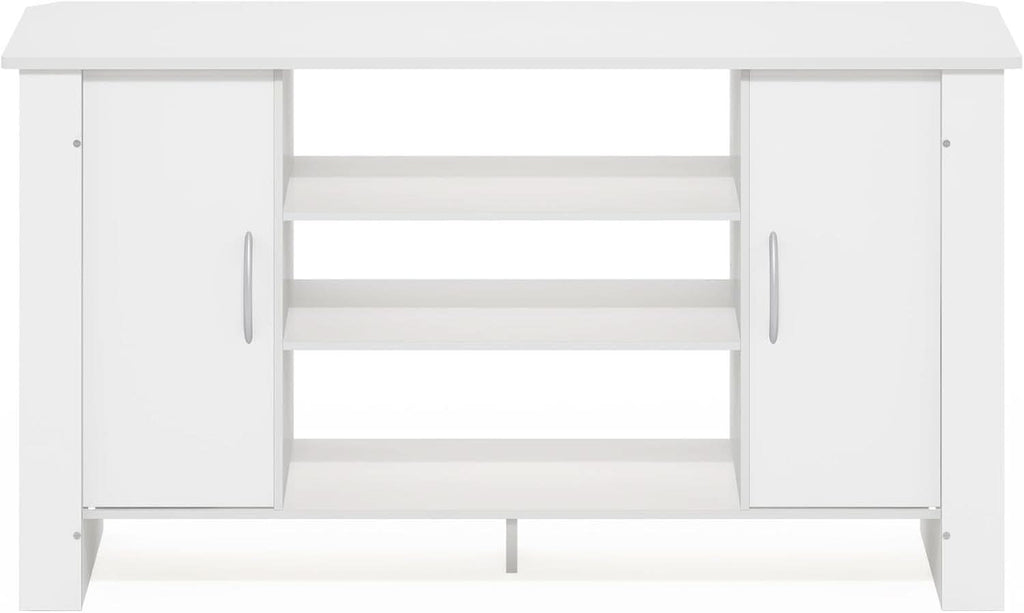 50 Inch White TV Stand With Concealed Storage And Shelves