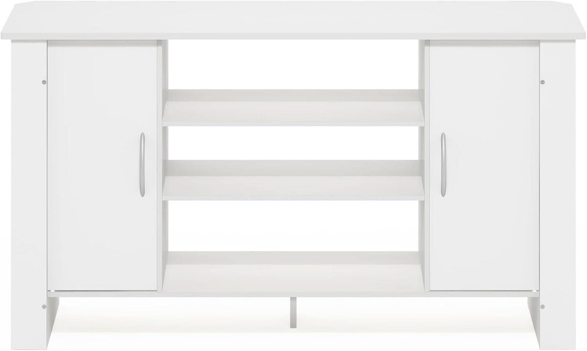 50 Inch White TV Stand With Concealed Storage And Shelves