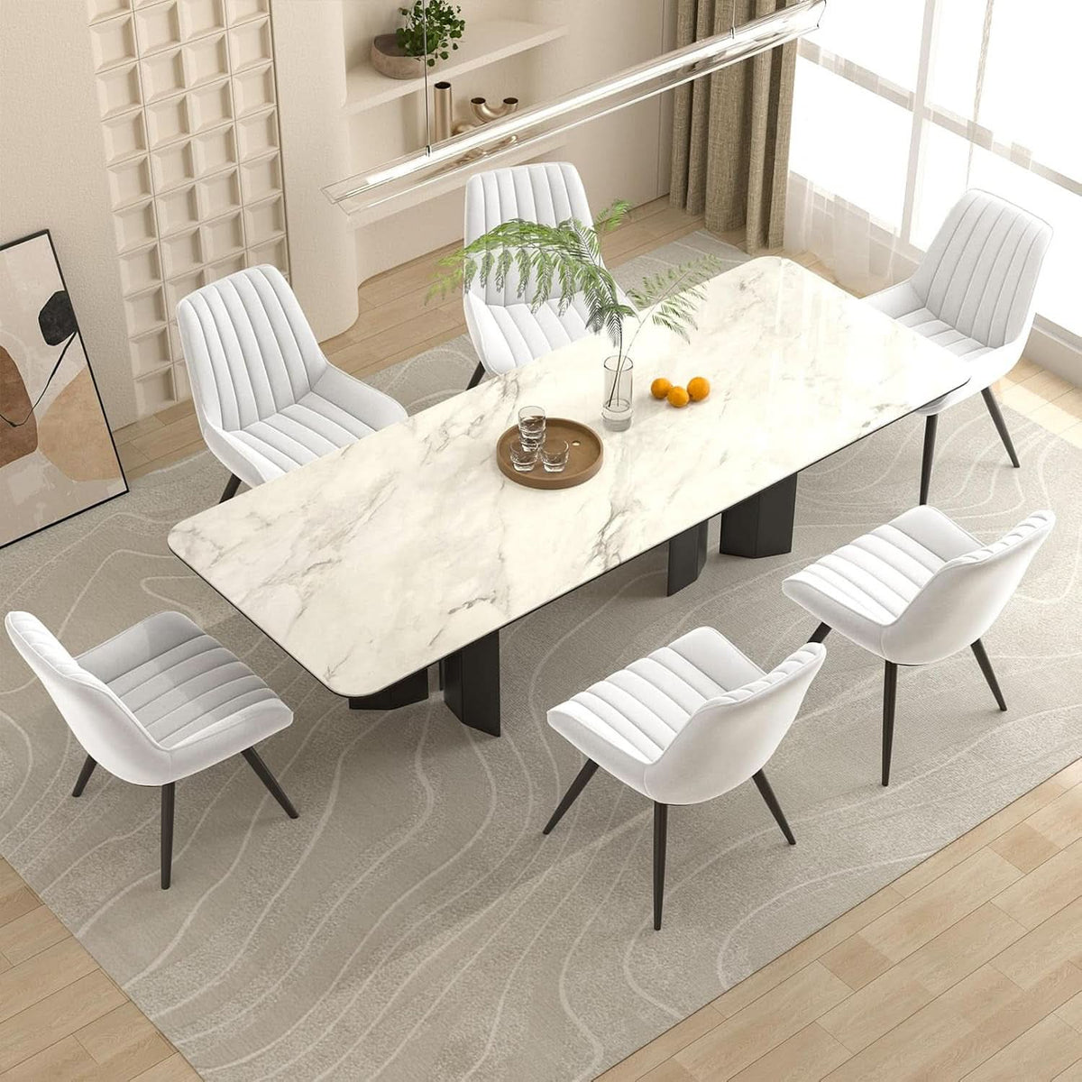 White Upholstered Dining Chairs With Thick Cushions