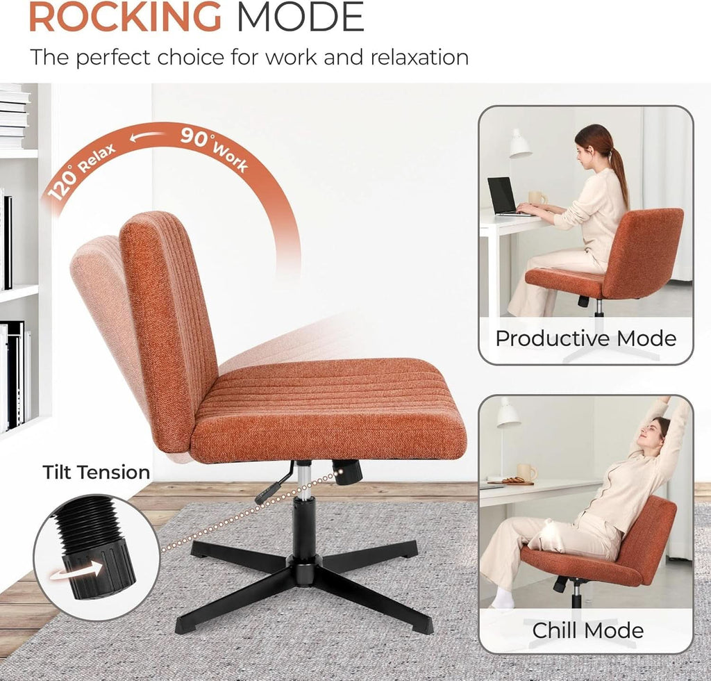 Cross Legged Office Desk Chair Brown Fabric Adjustable