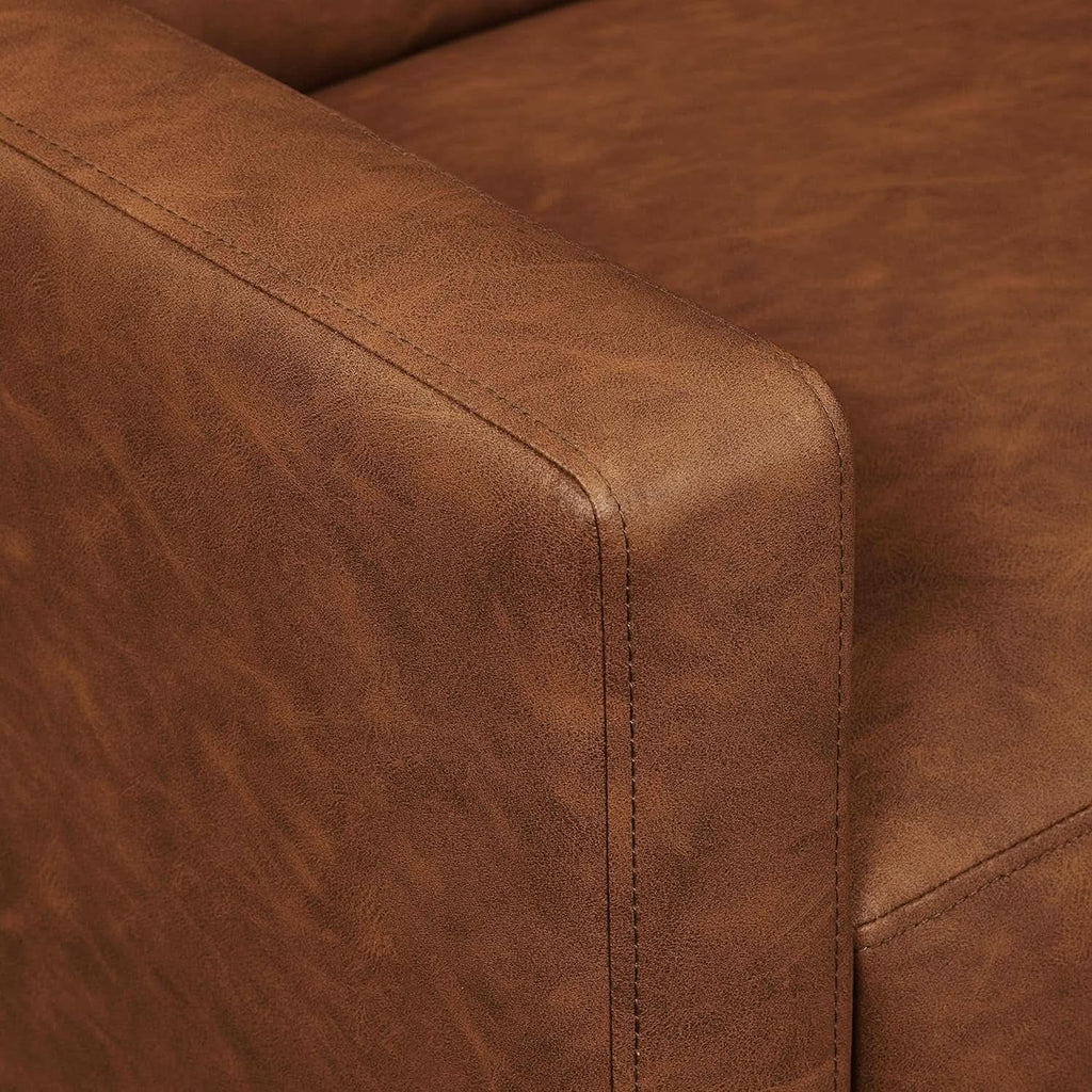 Brown Faux Leather Recliner Sofa Adjustable Back Footrest