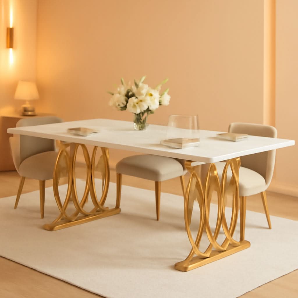 63 Inch Dining Table With Faux Marble Top For Kitchen And Dining Room