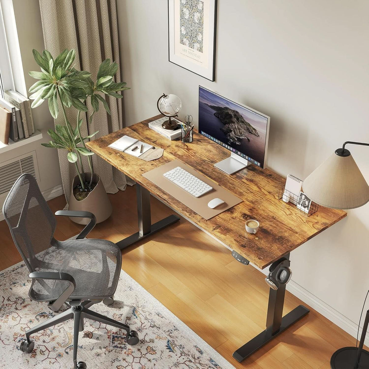 Electric Standing Desk 48x24 Height Adjustable With Memory Presets Rustic Brown
