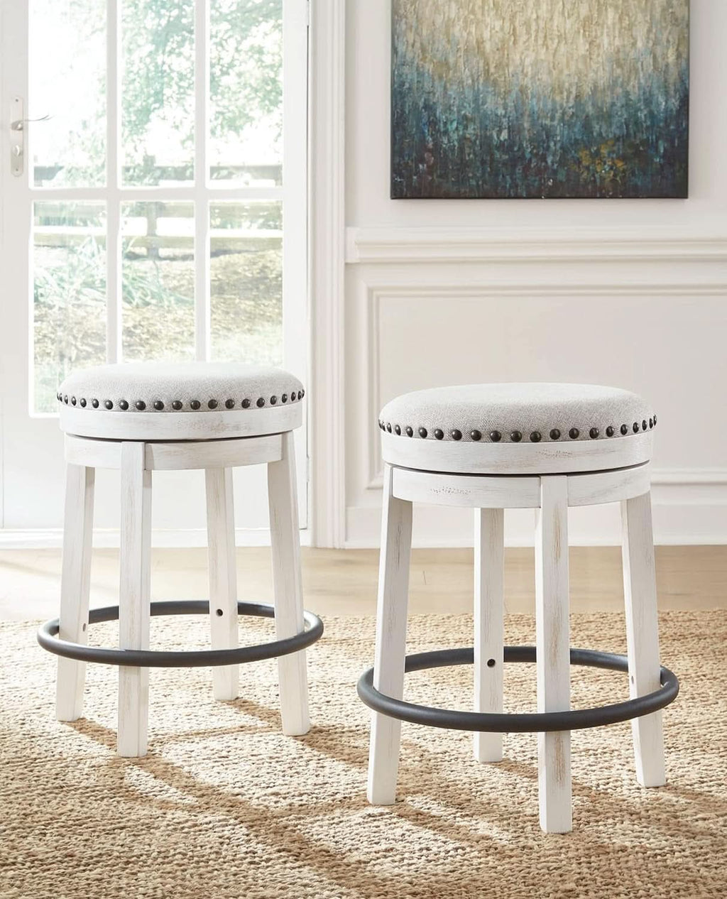 Valebeck 24Inch Counter Height Swivel Stool White Black