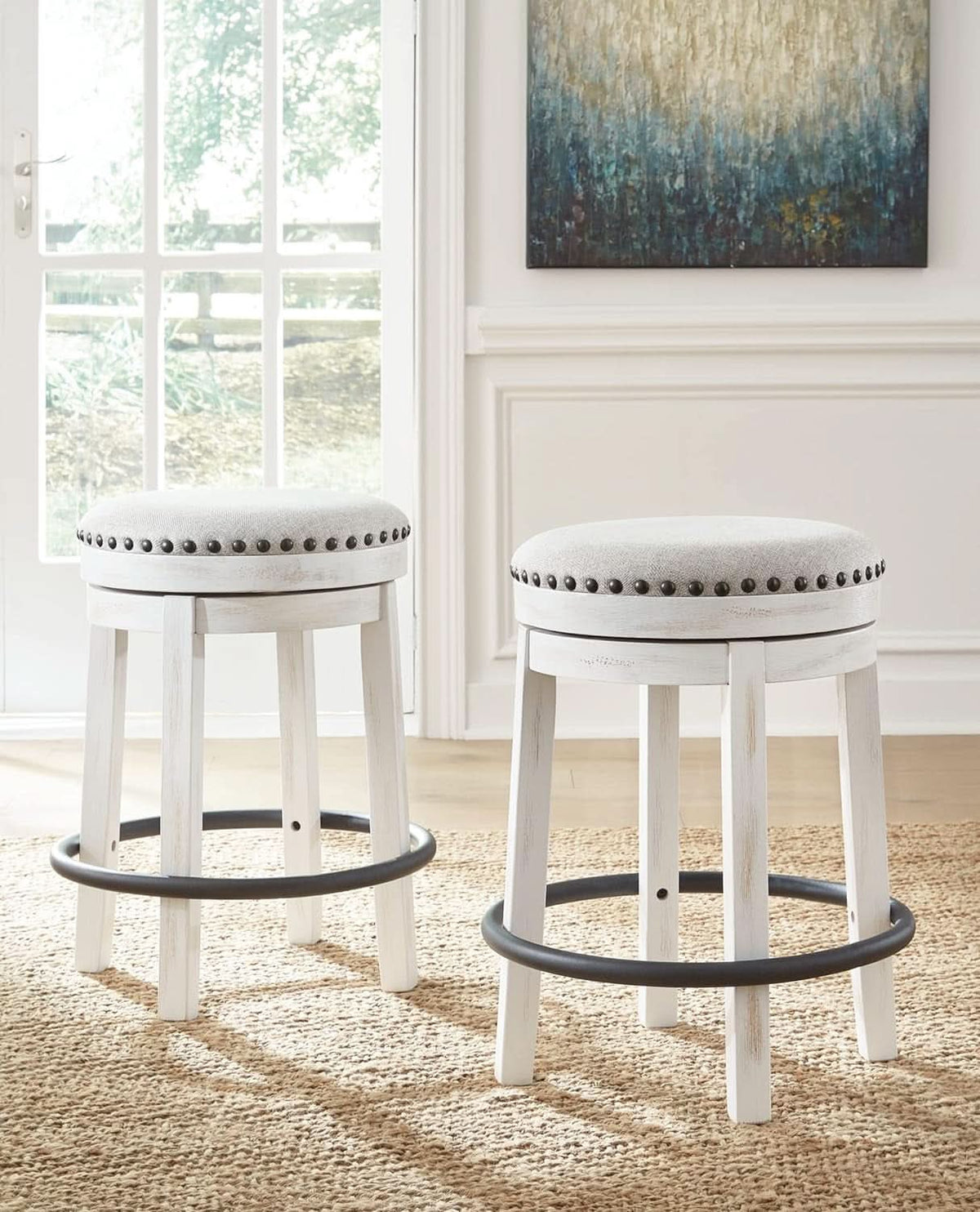 Valebeck 24Inch Counter Height Swivel Stool White Black
