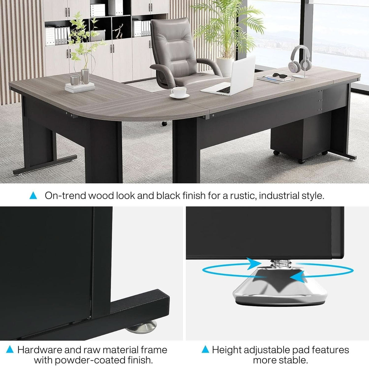 83 Inch L Shaped Office Desk Gray Executive Desk Large