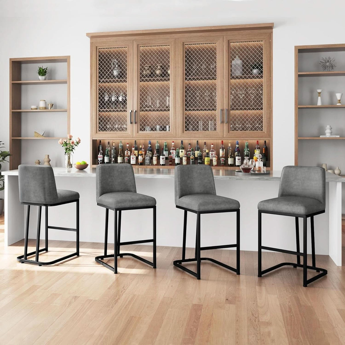 24 Inch Counter Height Leather Bar Stools Gray Set Of 2