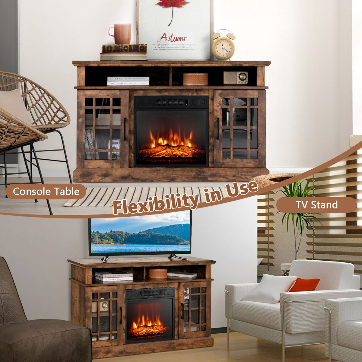 48 Inch Electric Fireplace TV Stand with Cabinets for TVs Up to 5