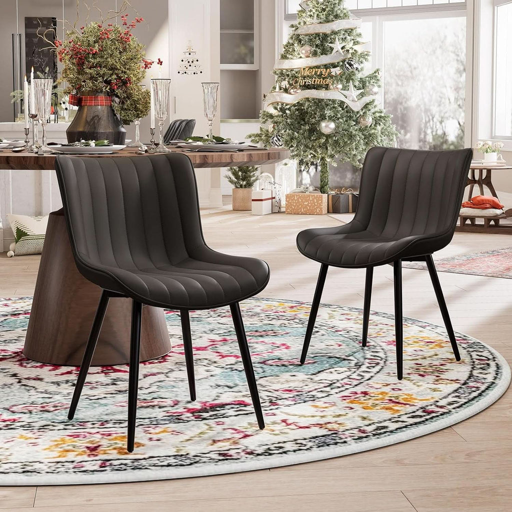 Black Upholstered Dining Chairs Set Of Two Modern Kitchen