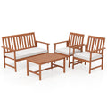 4 Pieces Acacia Wood Furniture Set with Seat Cushions and Robust Wood Frame-White