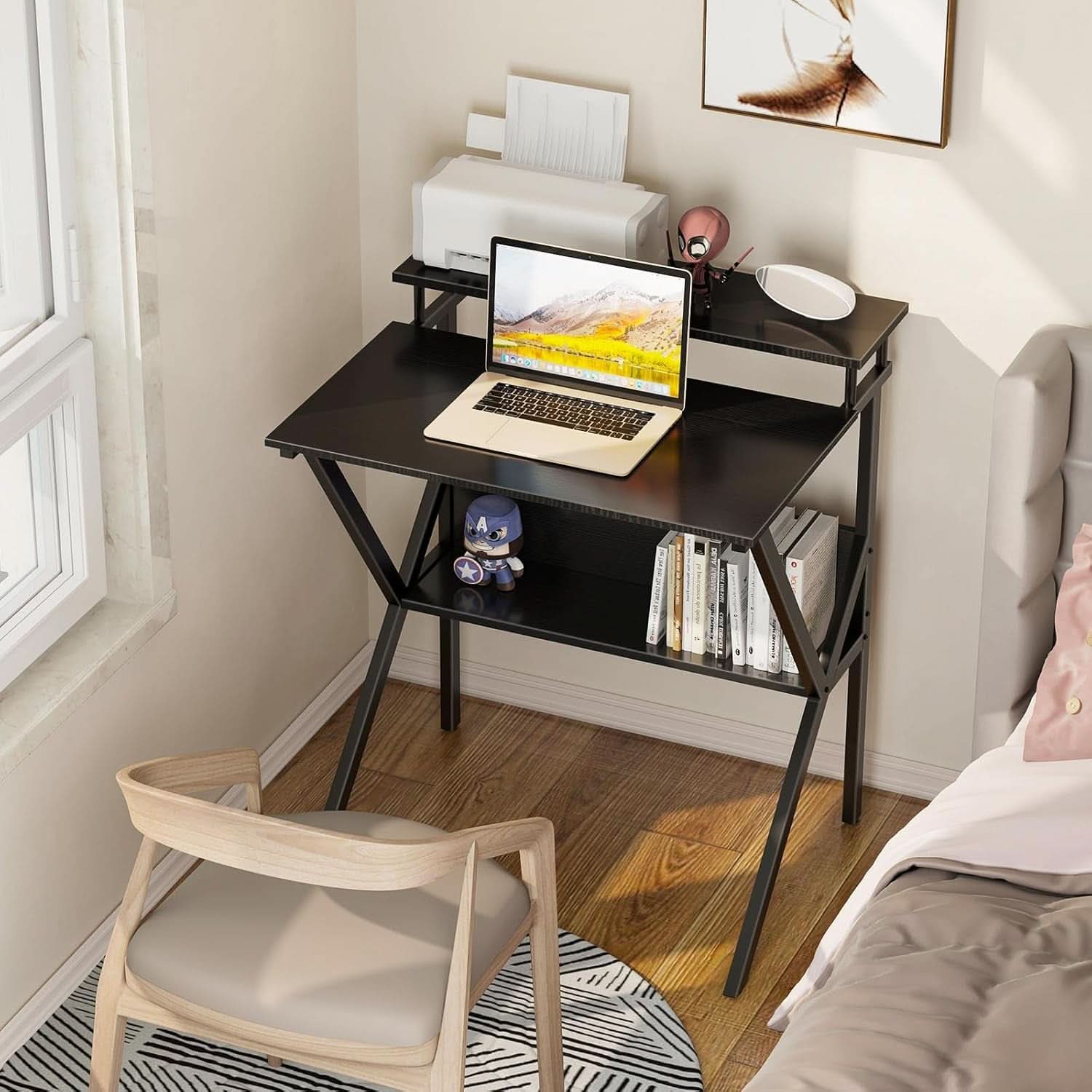 Compact Computer Desk With Monitor Stand 27.5 Inch Black