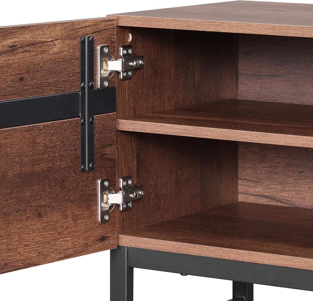 3 In 1 Modern TV Stand For TVs Up To 110 Inches With Storage Cabinets And Metal Base Walnut Brown
