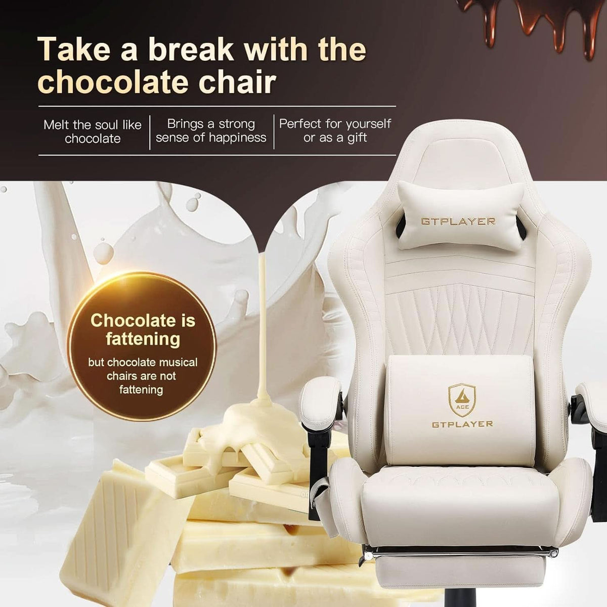Ivory Bluetooth Speaker Gaming Chair With Footrest