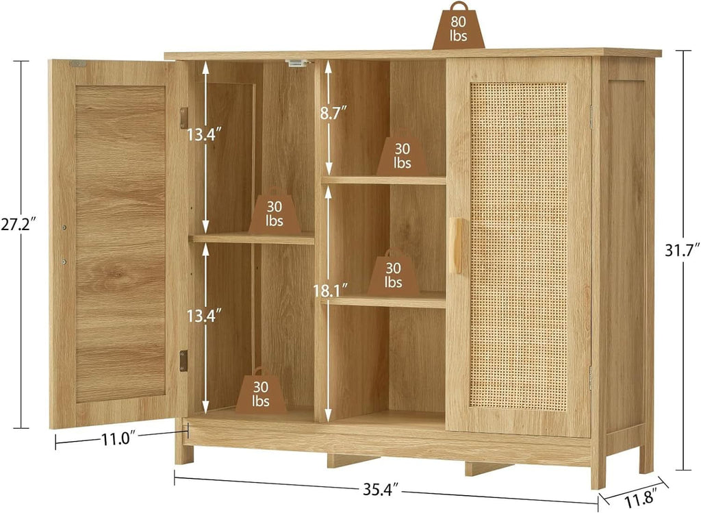 Rattan Storage Cabinet With 4 Adjustable Shelves Natural